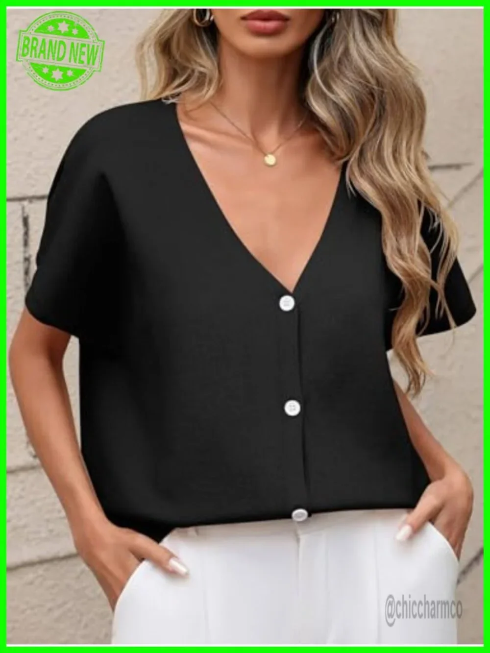 Oversized Short Sleeve Cardigan Lightweight V Neck Button Knit Sweater Beach